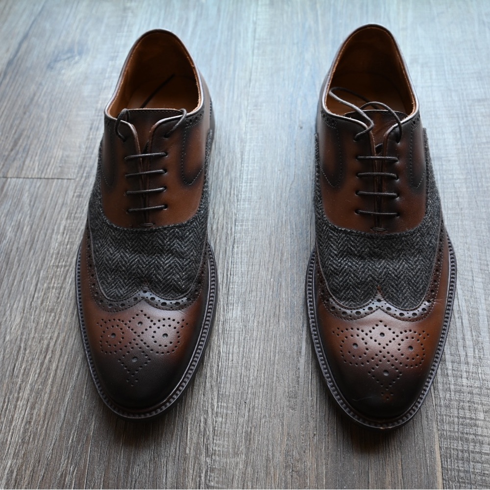 Taft Brown and Gray Oxford Shoes with Wingtip Design